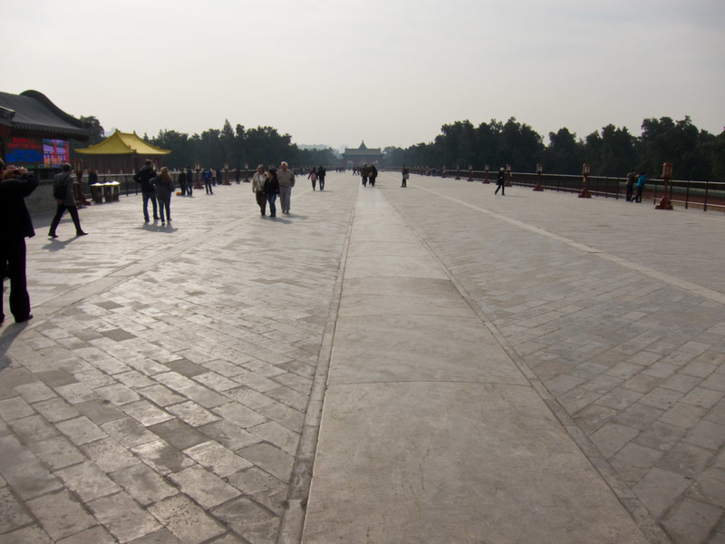 China November 2011 - From Shanghai to Beijing - Walkway to the next part of the temple, part of it was being re laid, and the sealer was being applied by an army of old folks.