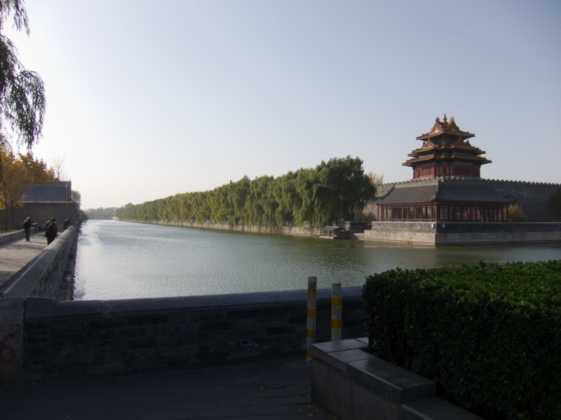 China-Beijing-Military-Museum-Beihai Park - Passing the forbidden city, which is encircled by a moat. People seem to fish in it.