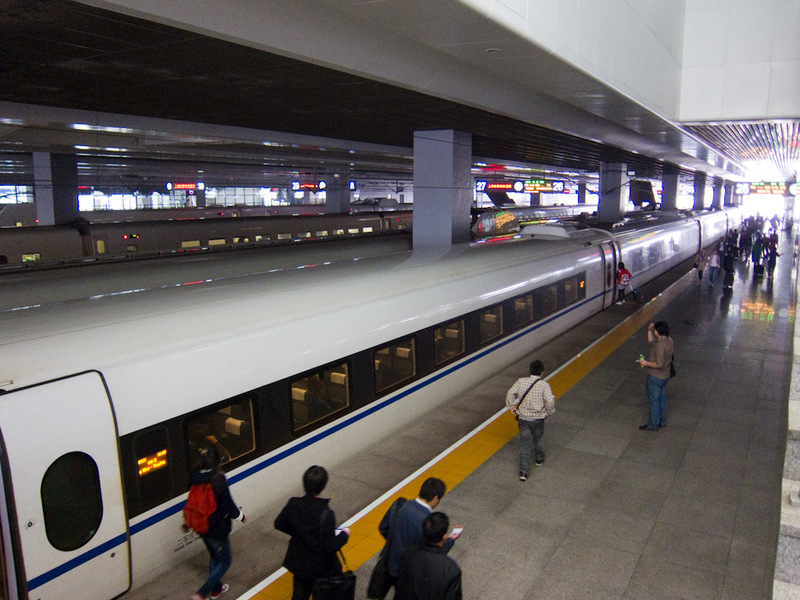 China-Shanghai-Suzhou-Bullet Train - Heres a heap of trains waiting to go.