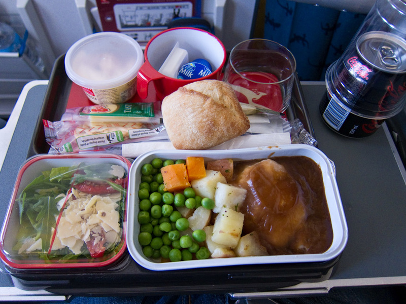 China-Shanghai-Airbus A330-Pudong-Qantas - Meal number 1 is a roast chicken thing, with peas. I decided to take the western options before dumpling apocalypse commences.
