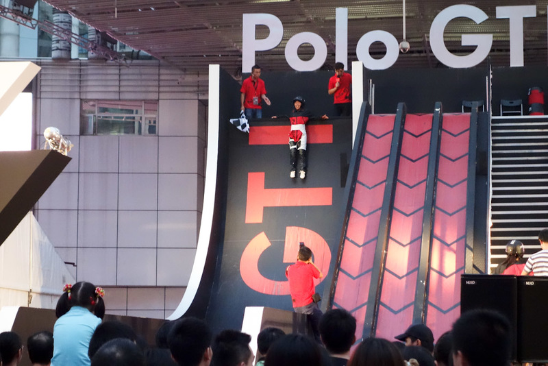 China-Shanghai-Shopping-Curry - The best way to advertise the new volkswagen polo GTI, put girls in suits and make them leap off a skateboard ramp thing whilst screaming. Good timing