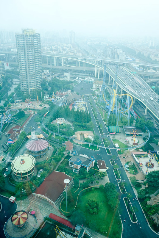 China-Shanghai-Museum-Amusement Park - Looking back down on the amusement park and elevated highways.
