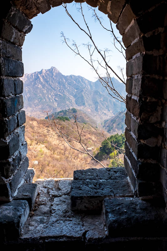 The great loop of China - April 2018 - Mountains through window.