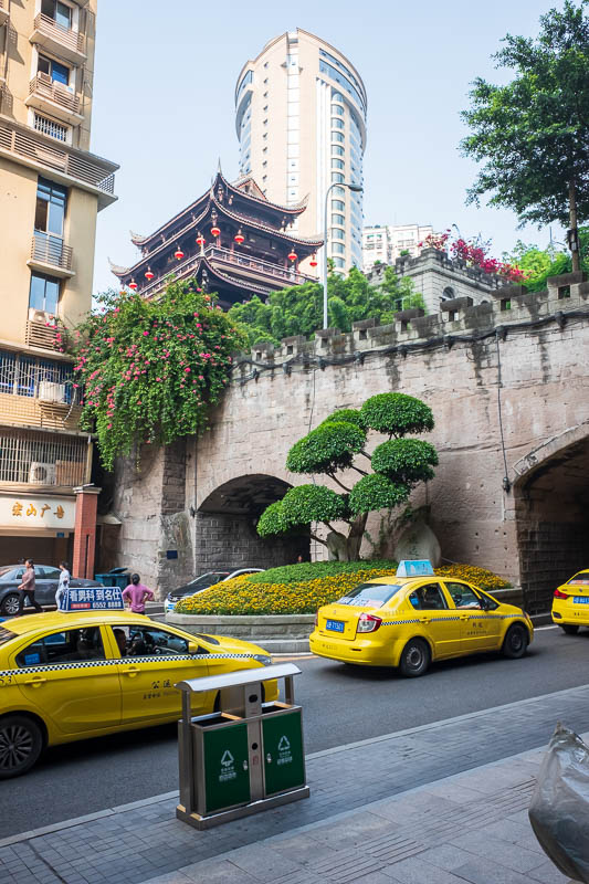 The great loop of China - April 2018 - A rubbish bin, a taxi, a tunnel a temple. Exciting.