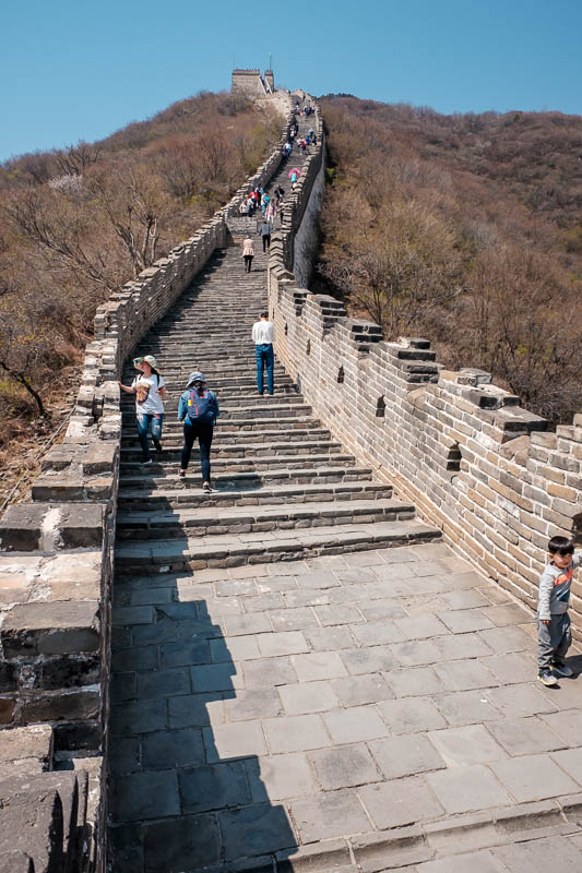 China-Great Wall-Mutianyu - Still more big stairs to go. One of the highlights for me was seeing people, grown adults, having a full on sit on the ground tantrum declaring they c