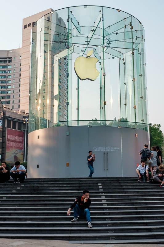 The great loop of China - April 2018 - I saw this apple logo in a glass box, but where is the store? Underground. Far far underground. I had no idea this 9 level underground thing was here,