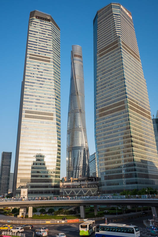 China-Shanghai-Sunshine-Architecture - The worlds second tallest building, now called the drain pipe, flanked by smaller neighbours in the foreground.
