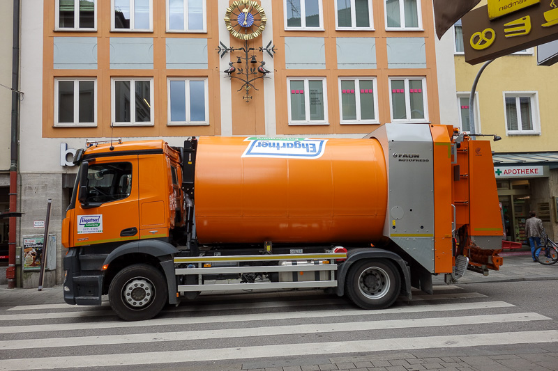 London / Germany / Austria - Work & Holiday - May and June 2016 - I was enthralled by this rubbish truck which is like a cement mixer body. I followed it for about an hour.