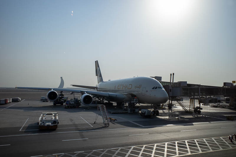 France-Paris-Airport-Train - Here is my plane. 43 degrees Celsius / centigrade (which is right I dont know?) in Abu Dhabi today, and the sky looks badly polluted. The pollution is