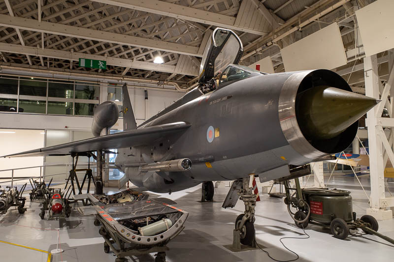 England-London-RAF Museum - This is a lightning, I think when it was new it was the fastest fighter in the world. Note the extra fuel tanks on top of the wings.