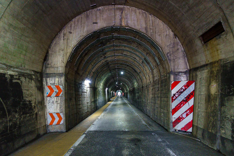 Japan-Tokyo-Hiking-Jinba-Takao - The first part of my journey required going through this tunnel. It has a bit reserved for pedestrians and bikes so it wasn't too death defying.