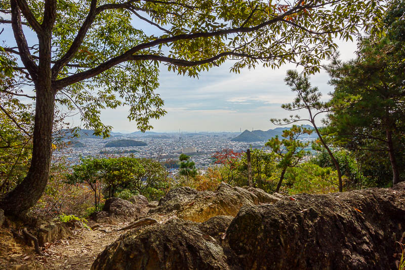 Japan-Himeji-Castle-Shrine - Great view, with rocks, from half way up.