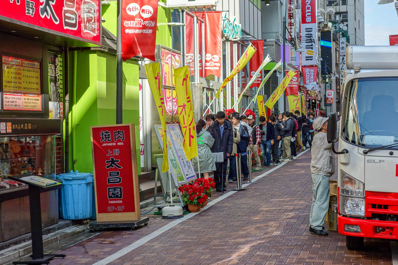 Japan 2015 - Tokyo - Nagoya - Hiroshima - Shimonoseki - Fukuoka - The only real signs of life were the lines outside of every pachinko parlour waiting for the 10AM open. You cant even win money on these things, yet s