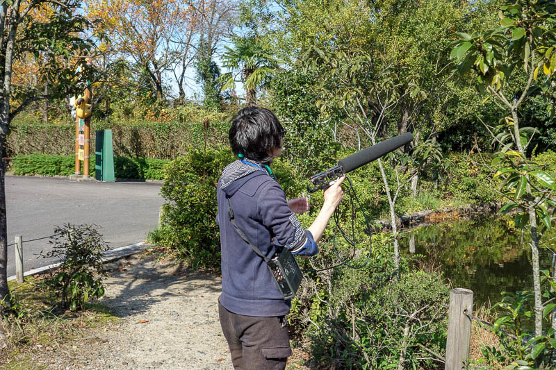 Japan 2015 - Tokyo - Nagoya - Hiroshima - Shimonoseki - Fukuoka - One of the only other adults in the monkey park, this guys is recording monkey noises. It was really very noisy in here, and when a fighter jet went o