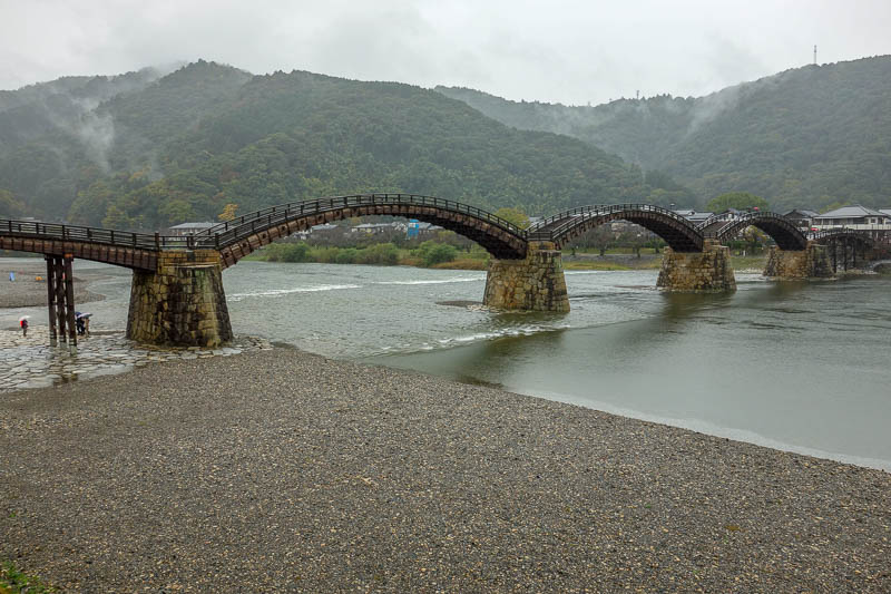 Japan 2015 - Tokyo - Nagoya - Hiroshima - Shimonoseki - Fukuoka - And heres the bridge. Its been reconstruted recently. Originally it was all wood but kept washing away. Also in the times before tourism, only Samurai