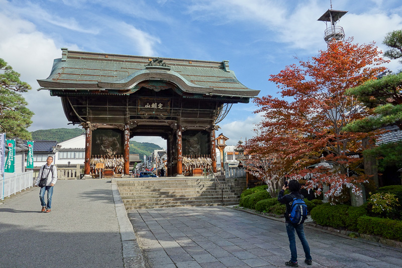 Japan-Nagano-Hiking-Zenkoji - The Daimon Gate. Cool name for a gate. Note that guy in front of me with the backpack. Wherever I would go, he would follow. Then go in front of me an