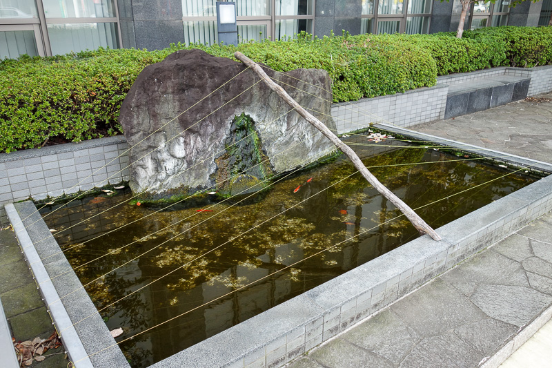 Japan-Nagano-Toyama-Shinkansen - Child safety fence has been erected around this fish pond.