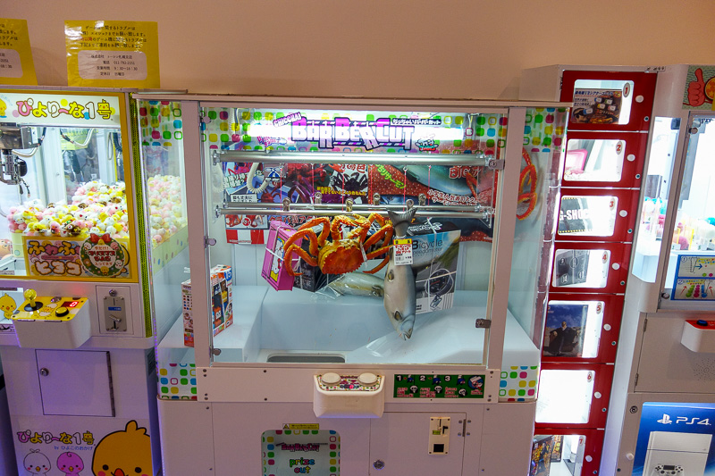 Japan-Hakodate-Sendai-Shinkansen - In my brief jog through the frozen streets of Hakodate before leaving this morning, I stopped to examine a skill tester game. The prizes are a plastic