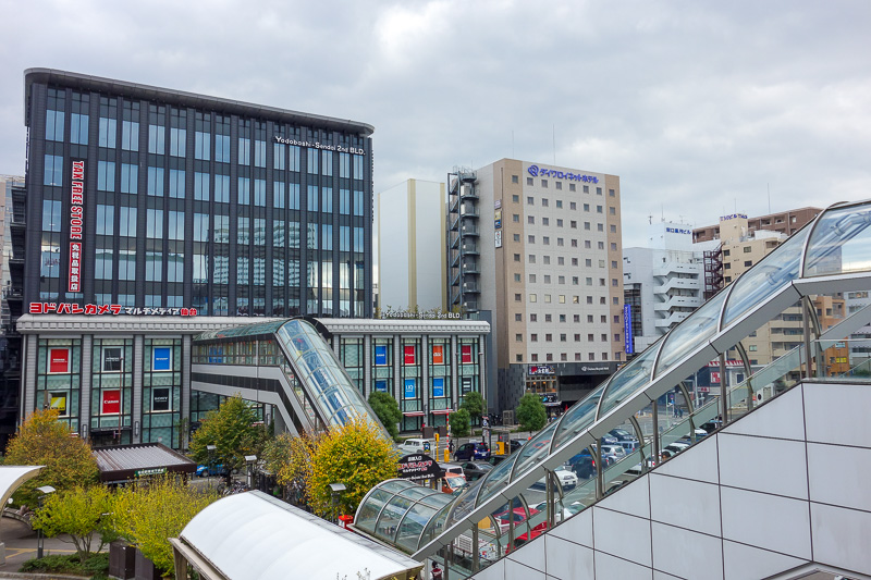 Japan-Hakodate-Sendai-Shinkansen - And now, here I am in Sendai. Thats my hotel on the right, basically joined onto the station, another Daiwa Roynet, next door to the Yodabashi. I woul