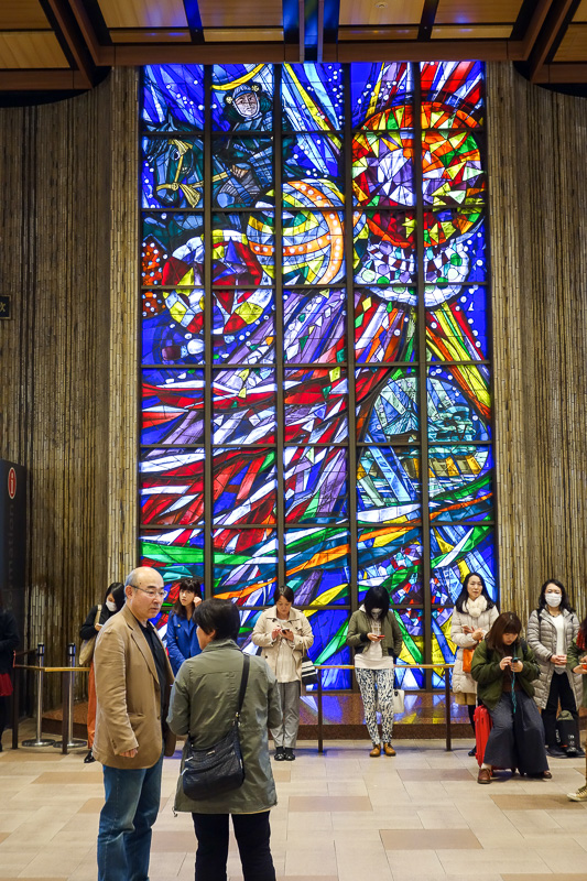 Visiting 9 cities in Japan - Oct and Nov 2016 - The train leaves later than I would like, so I had to wander around the huge very busy station looking at stain glass windows.
