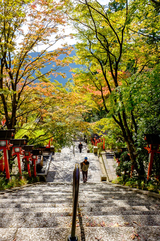 Japan-Kyoto-Kurama-Hiking-Shrine - There are a lot of steps to the top if you are a pathetic weakling. If you are even weaker than that, theres a cable car. That will save you a good 5 