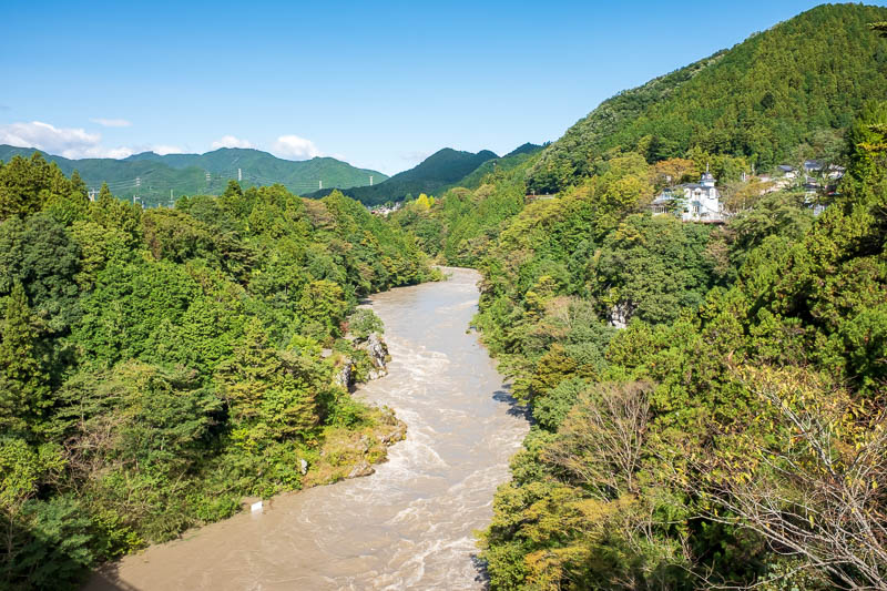 Japan-Ome-Hiking-Garden - Here is what typhoon rain in a river looks like. Dangerous. Apparently a handful of people died in floods, probably like Australia trying to drive acr