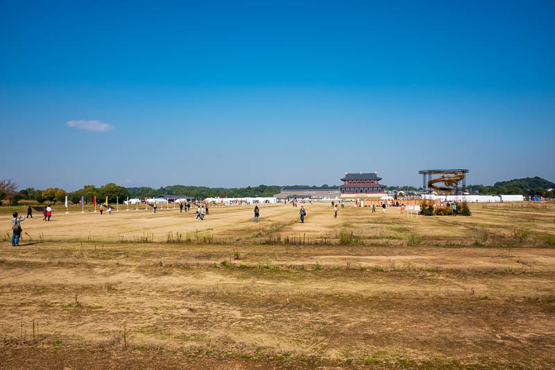 Japan-Nara-Hiking-Deer - This huge open field is for now, the castle ruins, theres nothing to see here really. But theres lots of people and a couple of different fairs going 