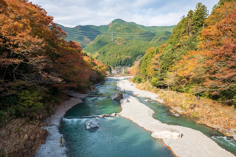 Back to Japan for even more - Oct and Nov 2017 - Other than the wires, what an amazing view! This was a footbridge across the river. The people down there are fly fishing.