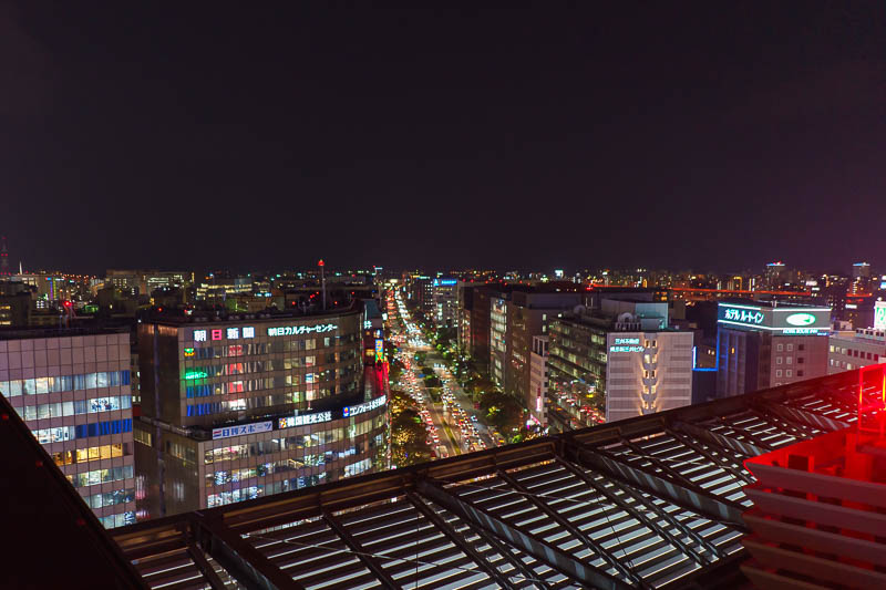 Japan-Fukuoka-Hakata-Ramen - Have a bit more roof view. My hotel is down that street somewhere.