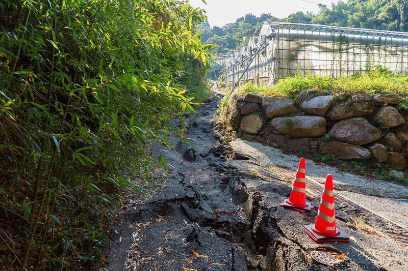Japan-Karatsu-Castle-Hiking - I selected some back roads to Hamasaki station. These ones appear earthquake damaged! I saw something similar in Taiwan. I was concerned I might fall 