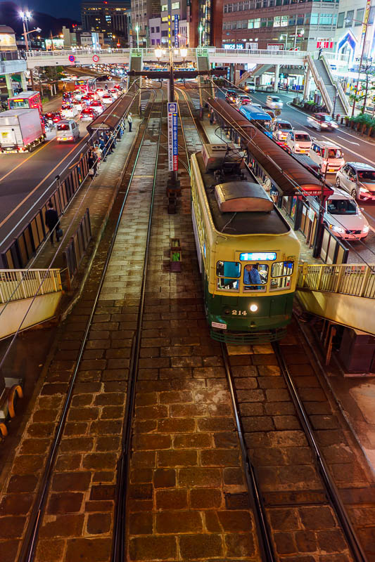 Of course I am back in Japan yet again - Oct and Nov 2018 - Tonight I followed a tram line, so I took photos of trams. Here is a tram from above. It now occurs to me that I have not ridden on a tram and probabl
