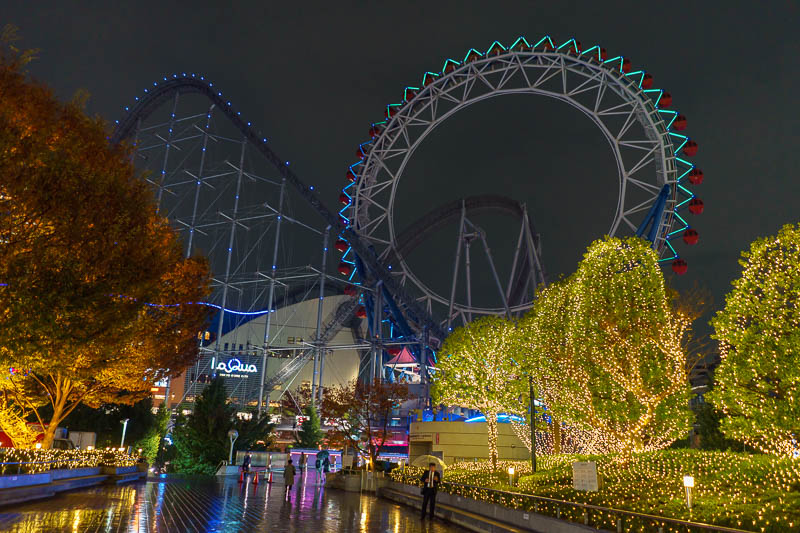 Of course I am back in Japan yet again - Oct and Nov 2018 - The roller coaster is really quite high, and it is running despite the drizzle and the fact its a Monday night.