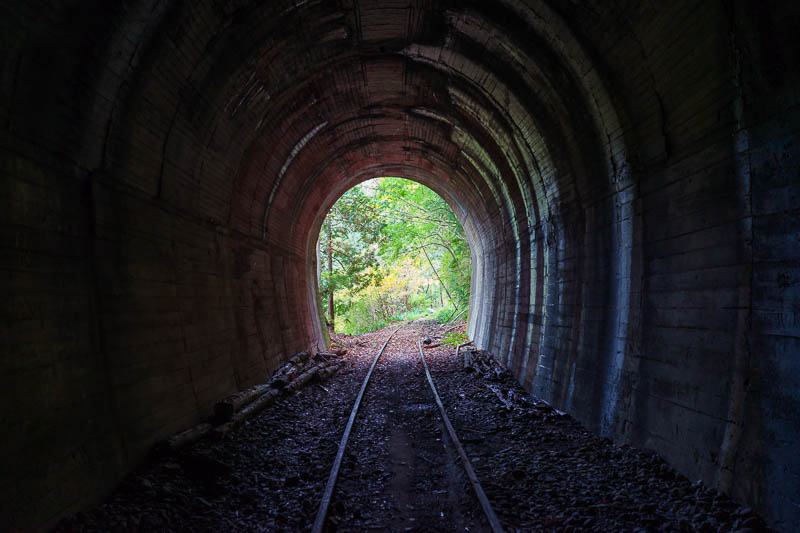 Of course I am back in Japan yet again - Oct and Nov 2018 - Starting on the path to the lake, you notice that there is an old train line and many tunnels. It has been abandoned for 50 years and was used to buil