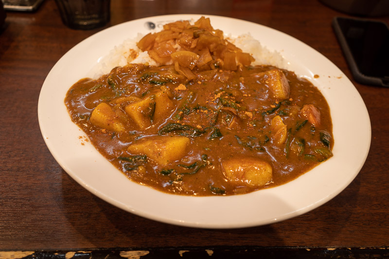 Japan-Niigata-Food-Curry - I have forgone the liver, and gone with vegetables, 10/10 spiciness. They always ask you, I always say 10 and point at the 10 chillis on the Japanese 
