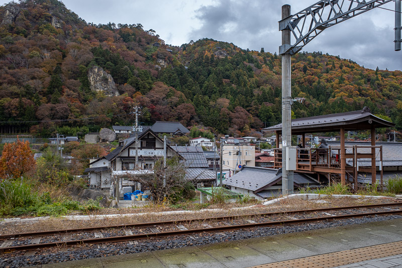 Japan for the 9th time - Oct and Nov 2019 - And finally, I was on the elevated platform, looking back up the cliff face at all the little buildings in Yamadera. If you made it to the end of all 