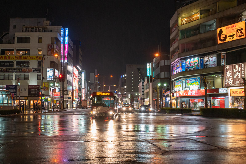 Japan for the 9th time - Oct and Nov 2019 - This is the view from the station, down the main street, towards my hotel, in the rain.