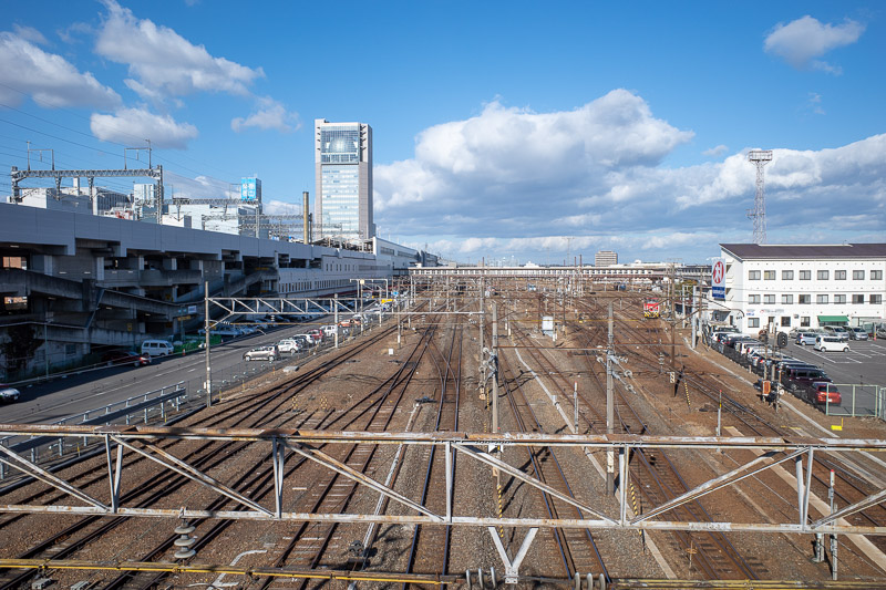 Japan-Yamagata-Koriyama-Shinkansen - Thats a lot of train tracks, and the orb building again. Beware the orb.