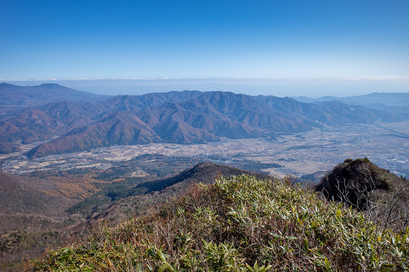 Japan-Hiking-Mount Bandai - I think this is looking back towards Koriyama over smaller mountains.