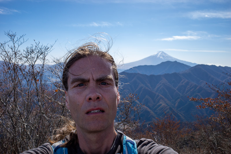 Japan-Tokyo-Hiking-Sasago-Mount Takigoyama - HEADSHOT. It was very windy. Why does my face look so fat today? Concerning.