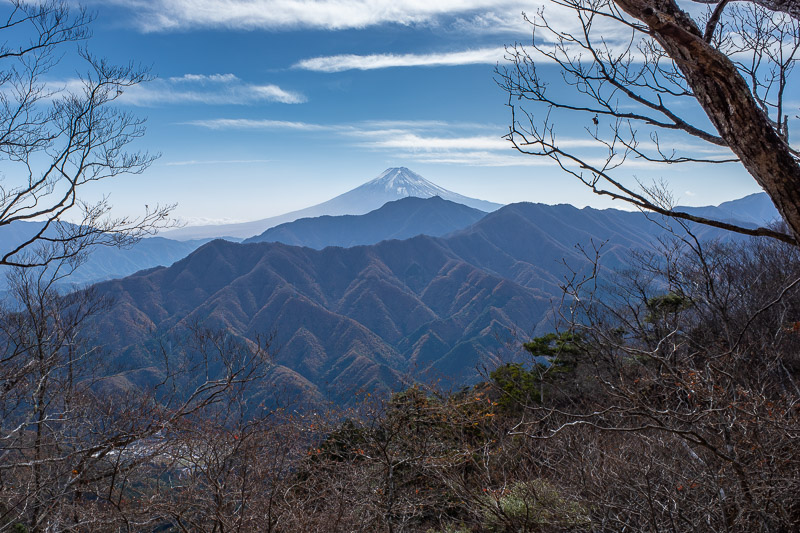 Japan-Tokyo-Hiking-Sasago-Mount Takigoyama - Along the mystery trail, there was another Fuji view. I would have liked one later in the day as the snow was blowing off the summit, but I could not 