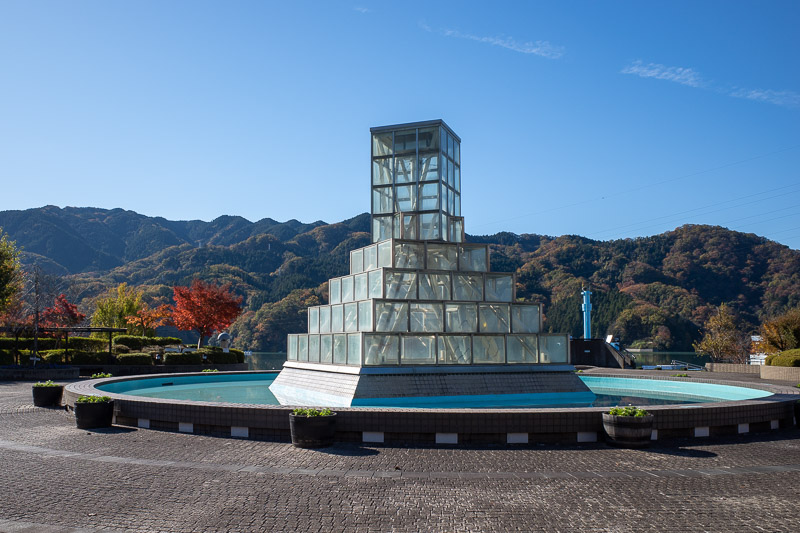Japan-Hiking-Mount Sekirozan-Lake Sagami - A glass cube pyramid welcomes me to the vicinity of the lake.