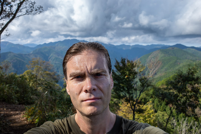 Japan-Tokyo-Hiking-Iwatakeishiyama - Here is my big sweaty head blocking the view. Remember last year when the big vein in my head was concerning me? It appears to be gone. Weird.