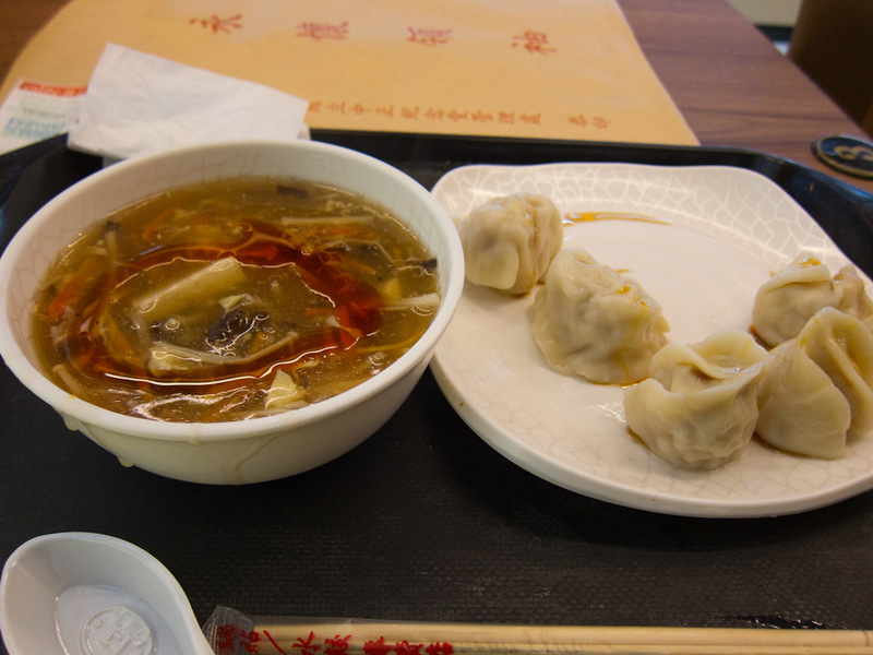 Taiwan-Taipei-Memorial-Mausoleum - Heres my lunch, mystery meat dumplings and hot and sour soup. It was excellent. I have no idea what meat was in the dumplings and the soup had more ki