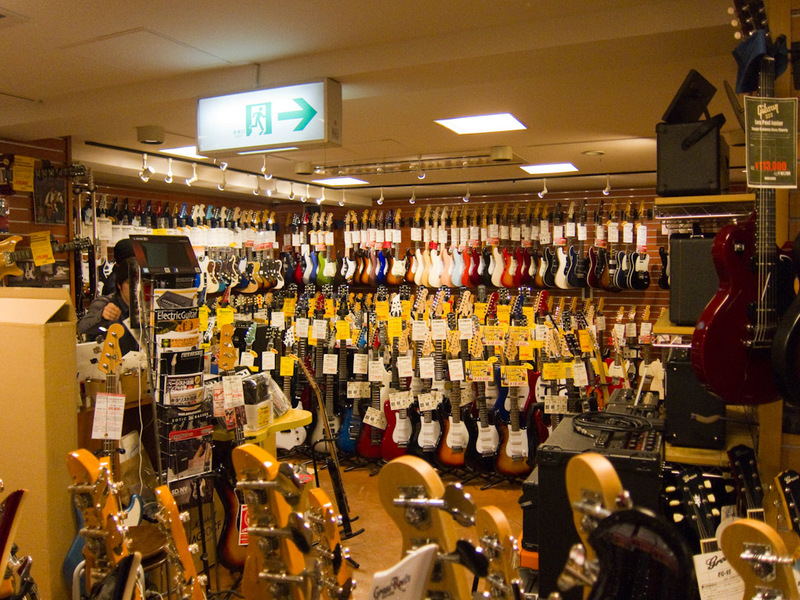 Japan-Osaka-Shinsaibashi-Guitar-Pizza - They even had Mayones guitars on the rack, I thought they were made to order.