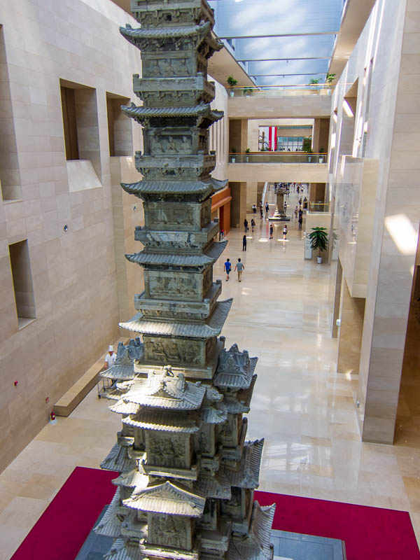Korea-Seoul-National-Museum - The lobby area with a giant totem pole thing.