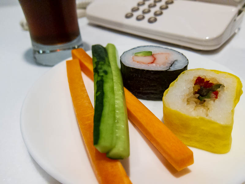 Korea-Seoul-Incheon-Tokyo-Narita-Airport - Now I am snacking on some sushi waiting for my flight, apparently I have been given a free upgrade to premium economy, which I havent been in before. 