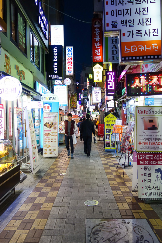 Korea-Busan-Neon-Beef-Department Store - The smaller alleyways were winding and interesting, I identified many places to eat waffles, crepes, fermented pig blood sausage, pork knuckle, froyo,