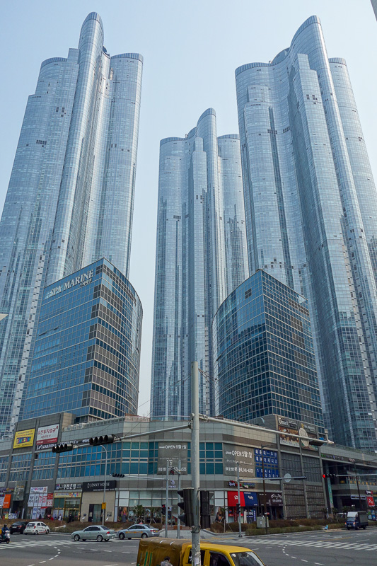 Korea-Busan-Beach-Haeundae - Impressive buildings. Theres a great promo video on youtube of a helicopter flying around in between them.