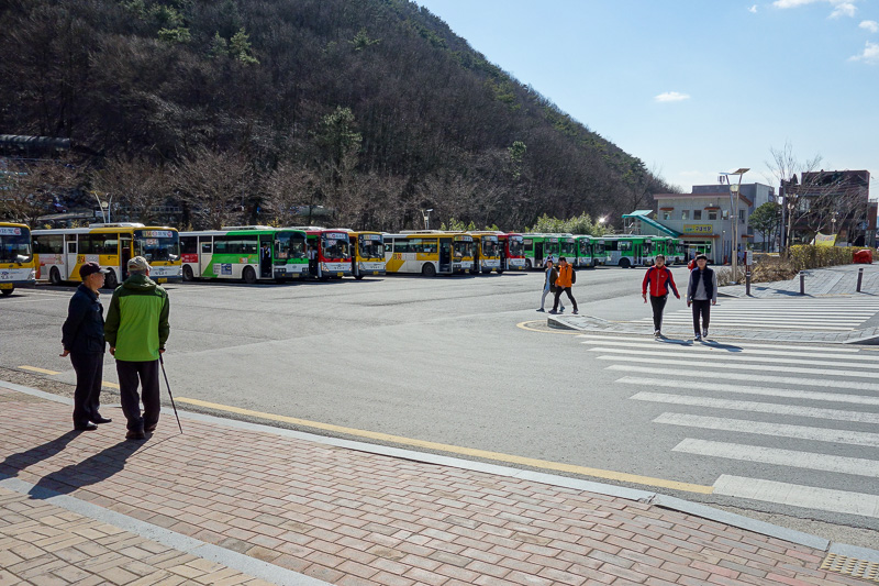 Korea-Gwangju-Hiking-Mudeungsan - You dont have to wait long for a bus. These are all regular public buses to take you back to town for about $1.