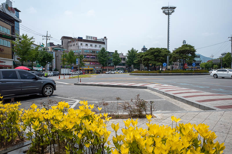 Korea-Busan-Yeosu-Train - I crossed the road and took a photo of a street in Suncheon. Not a lot to see, lots of cafes.